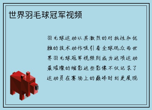 世界羽毛球冠军视频