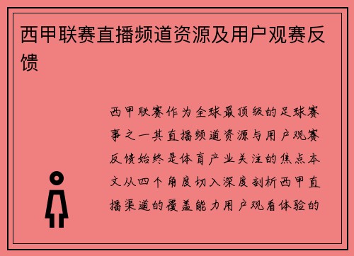 西甲联赛直播频道资源及用户观赛反馈
